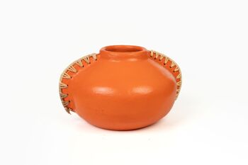 VASE CÉRAMIQUE ORANGE/ROTIN 20X25X15CM HM47262