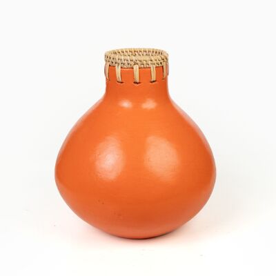 ORANGE/RATTAN CERAMIC VASE HM47263