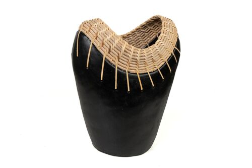 FLORERO CERAMICA NEGRO / RATTAN 15X20X30CM HM47274