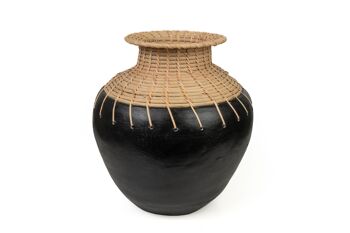 VASE CÉRAMIQUE NOIRE / ROTIN HM47272