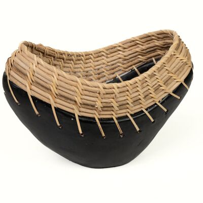 FLORERO CERAMICA NEGRO / RATTAN HM47270