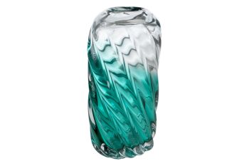 VASE VERRE TURQUOISE/TRANSPARENT 17X7X32CM HM843775