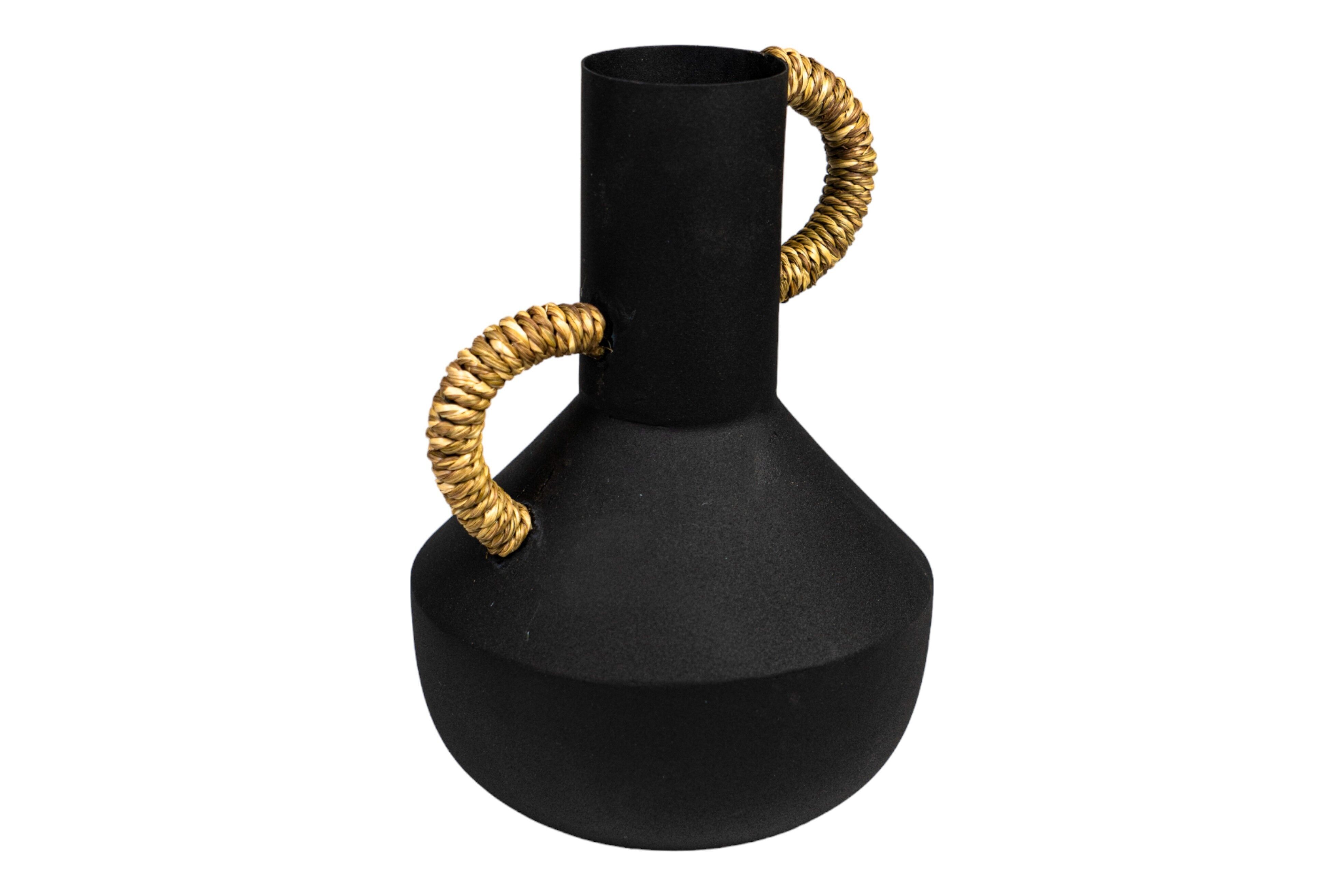 VASO IN METALLO NERO CON MANICI VIMINI HM63