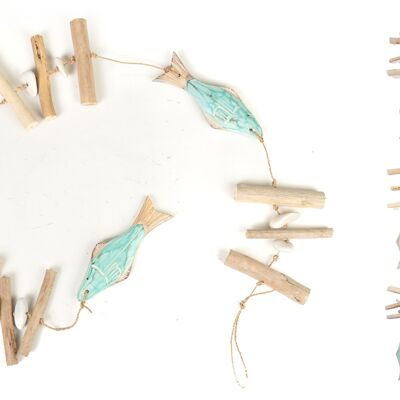 WOODEN GARLAND TURQUOISE FISH 10X6X120CM HM476121