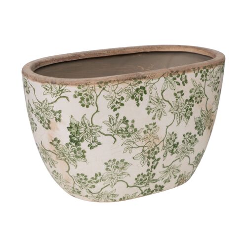 JARDINERA PORCELANA BEIGE/VERDE 27X15X16CM HM248