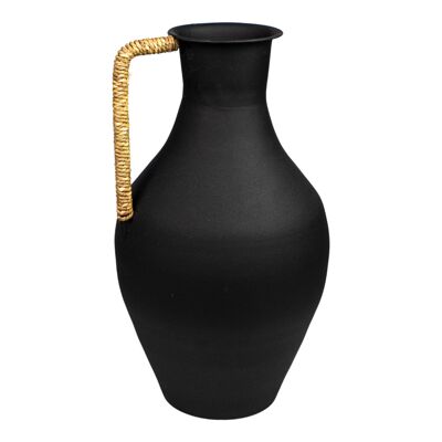 BLACK METAL JUG WITH WICKER HANDLE 24X24X39CM HM68