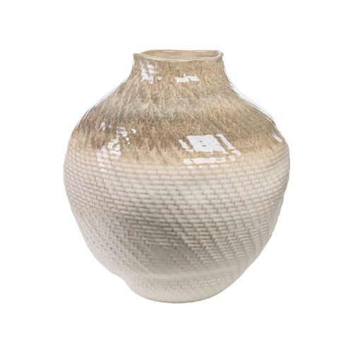 JARRON ANCHO PORCELANA BEIGE 36X37X39CM HM262