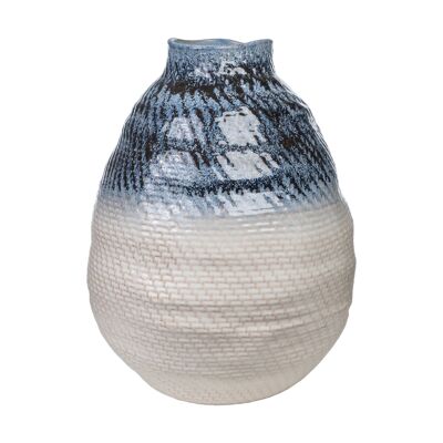 WIDE BEIGE/BLUE PORCELAIN VASE 37X37X47CM HM267