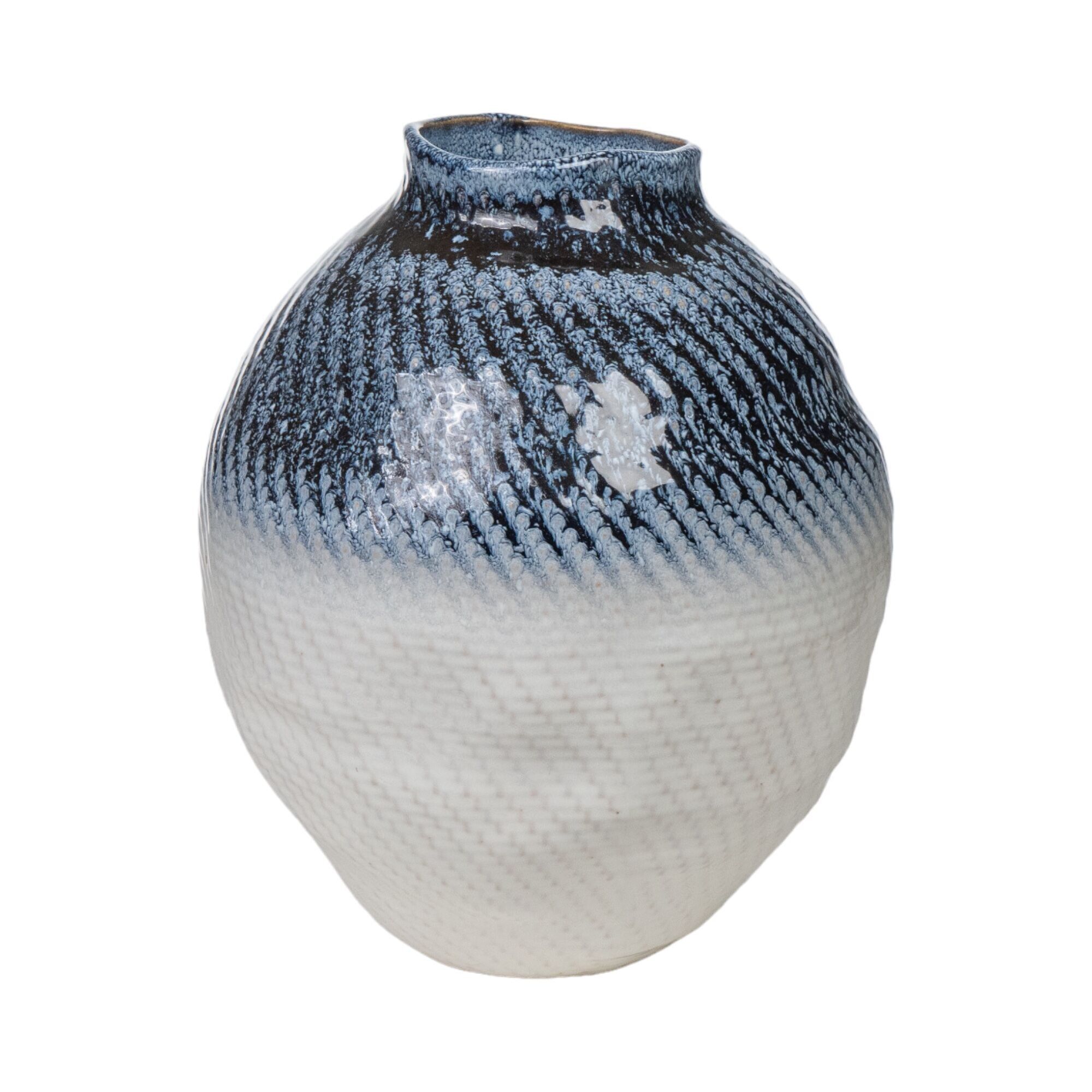 BREITE BEIGE/BLAUE PORZELLANVASE HM268