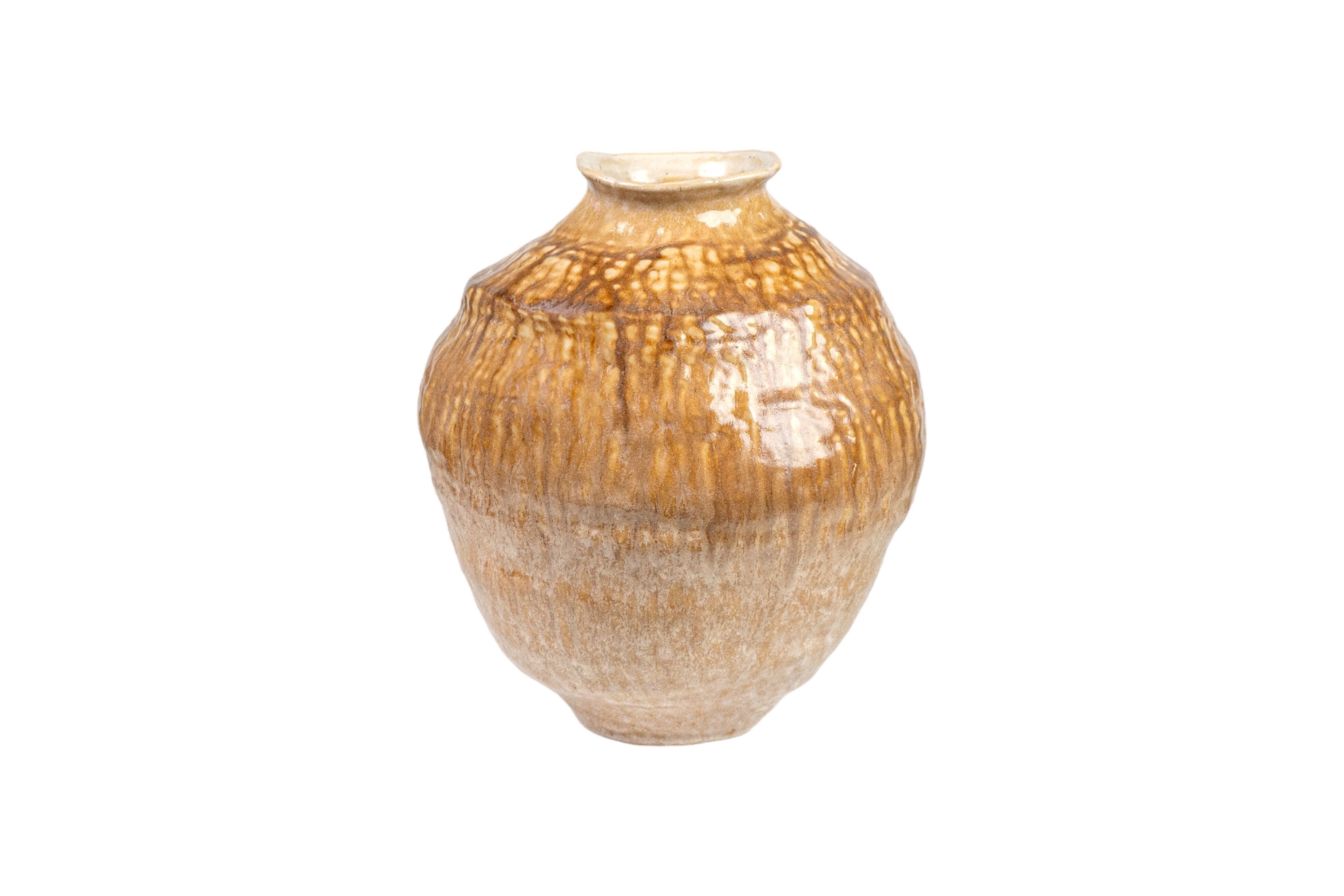 BREITE BEIGE/SENF PORZELLANVASE HM264