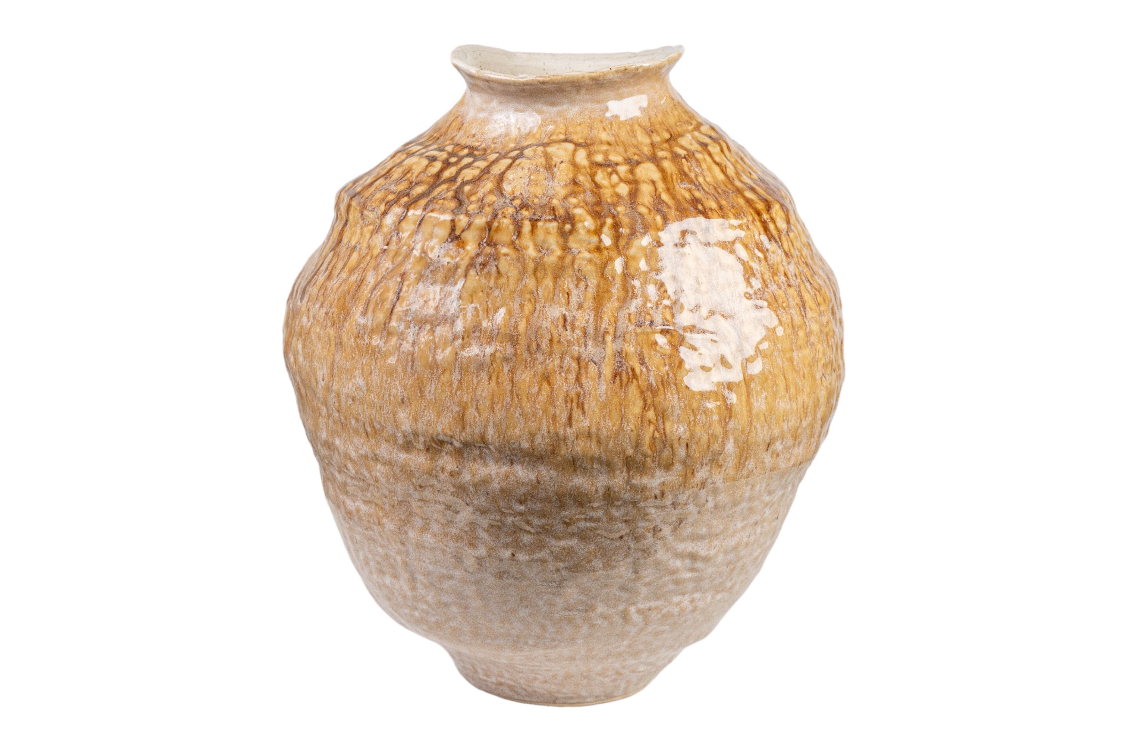 BREITE BEIGE/SENF PORZELLANVASE HM263