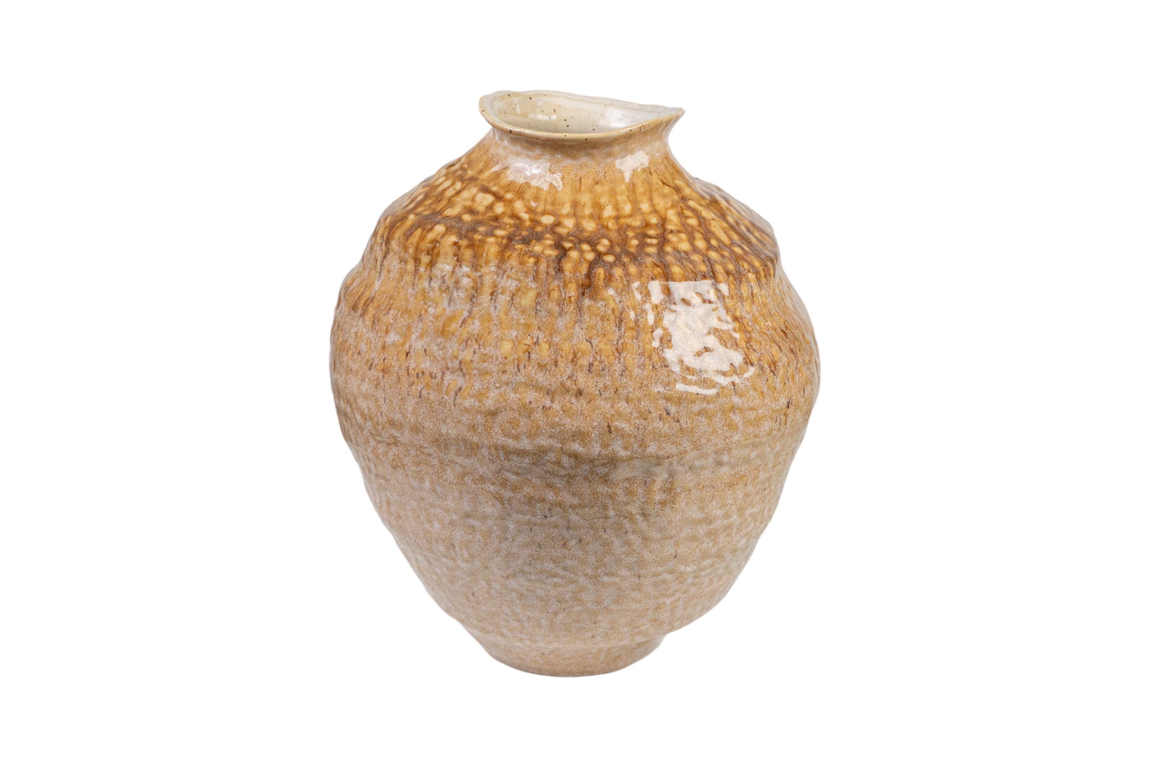 BREITE BEIGE/SENF PORZELLANVASE HM265