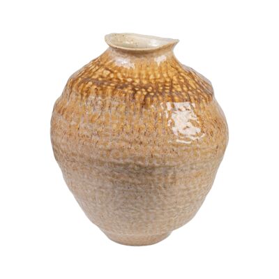 WIDE BEIGE/MUSTARD PORCELAIN VASE 31X34X39CM HM265