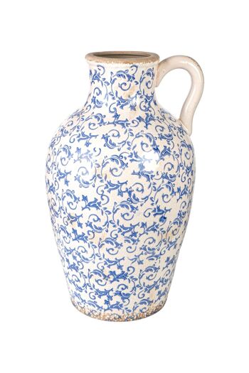 VASE PORCELAINE MOYEN BLEU/BLANC 30X30X50CM HM237