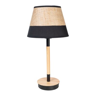 WOODEN BASE LAMP WITH BLACK/WICKER SHADE HM1137