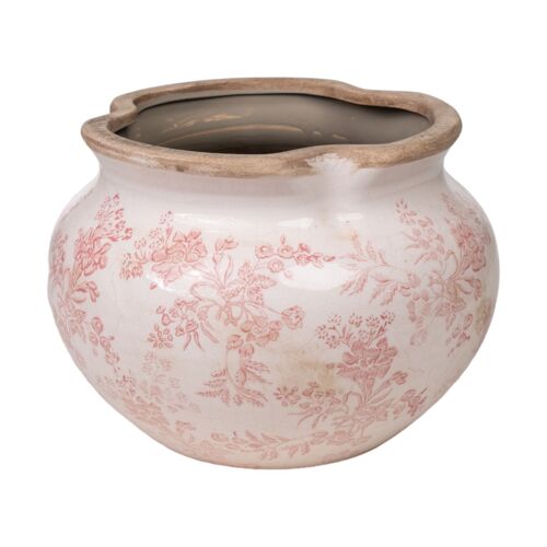 MACETA BOCA ONDULADA PORCELANA BEIGE/ROSA HM255