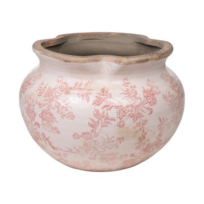 BEIGE/PINK PORCELAIN WAVY MOUTH POT 20X20X14CM HM256