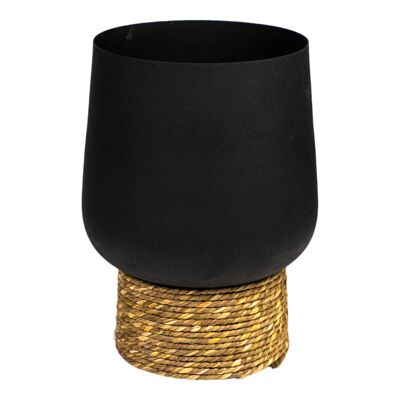 BLACK METAL POT WITH WICKER BASE 25X25X22CM HM65