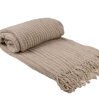 BEIGE BLANKET WITH FRINGES 130x200 cms HM843676
