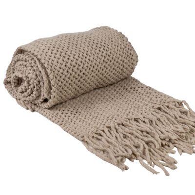 BEIGE BLANKET WITH FRINGES 130x200 cms HM843678