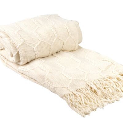 WHITE BLANKET WITH FRINGES 130x200 cms 130X1X200CM HM843683