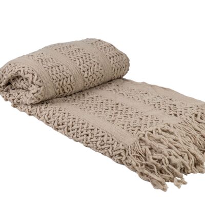 BEIGE BLANKET WITH FRINGES 130x200 cms HM843681