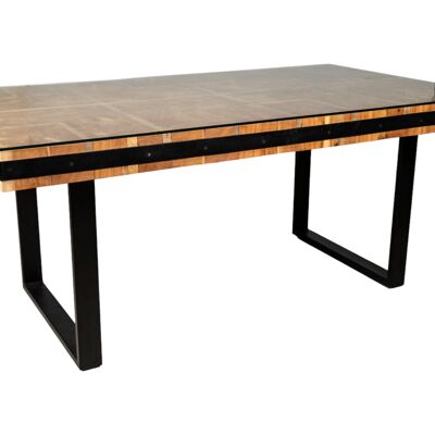 RECYCLED WOOD/METAL/GLASS TABLE 180X100X77CM HM151