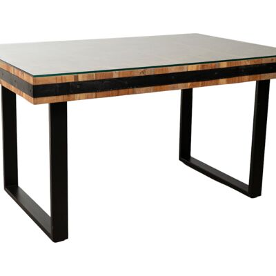 RECYCLED WOOD/METAL/GLASS TABLE 140X90X77CM HM152