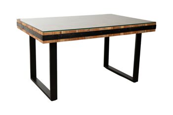 TABLE BOIS RECYCLÉ/MÉTAL/VERRE 140X90X77CM HM152 1