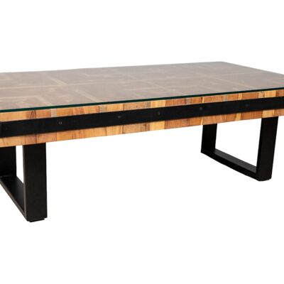 TAVOLO IN LEGNO RICICLATO/METALLO/VETRO 130X70X43CM HM153