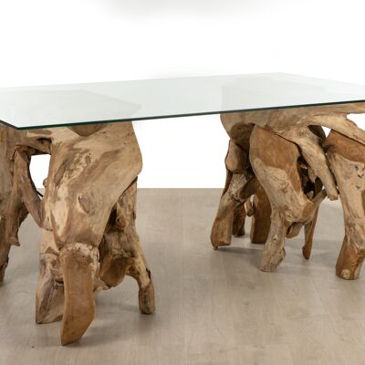 TEKA WOOD ROOT BASE DINING TABLE W/GLASS 100X180X75CM HM47574
