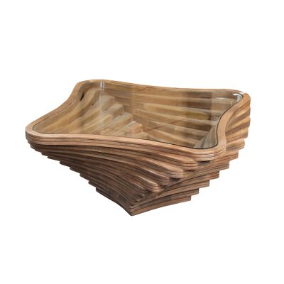 WOODEN TWIST TABLE HANDLE GLASS TOP HM151010