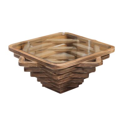 TWIST TABLE WOOD HANDLE GLASS TOP 110X110X45CM HM151011