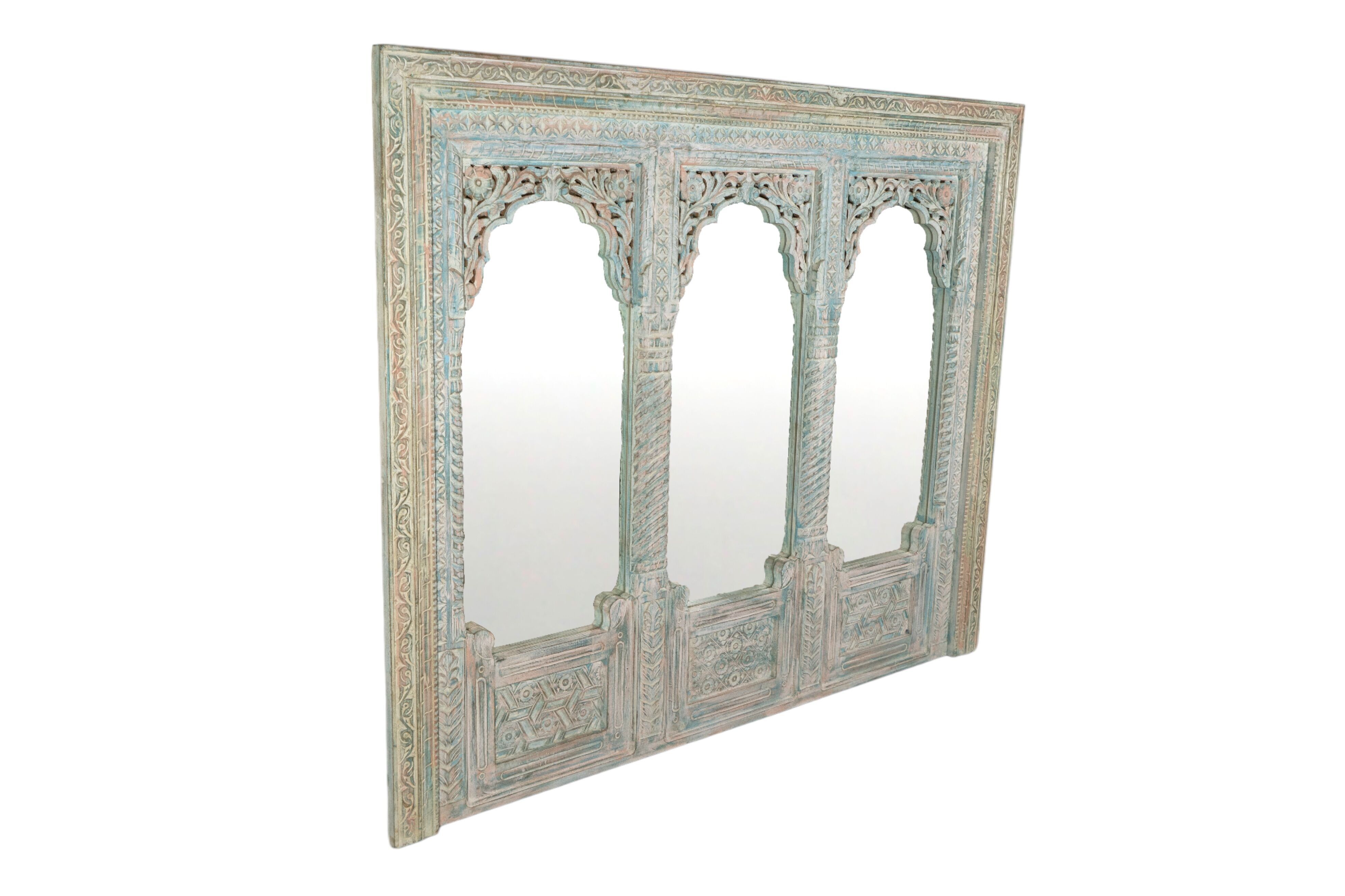 PANEL 3 GESCHNITZTE MANGOHOLZ-SPIEGEL HM1837