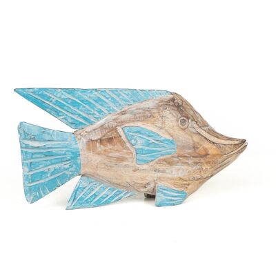 NATURAL/TURQUOISE WOOD FISH 15X30X3CM HM47585