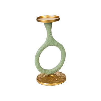 GREEN/GOLD ALUMINUM CIRCLE CANDLE HOLDER 14X13X25CM HM33733