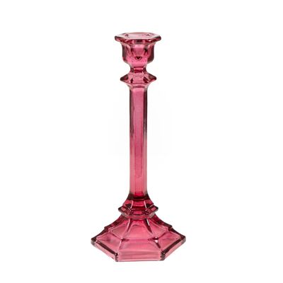 BOUGEOIR VERRE FUCHSIA 10X10X24CM HM843852