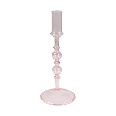 GLASS CANDLE HOLDER 2 PINK BALLS HM843832