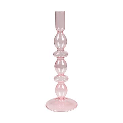 KERZENHALTER AUS GLAS 3 ROSA KUGELN 9X9X27CM HM843827