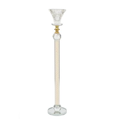 GLASS CANDLE HOLDER WITH GOLDEN PEARLS 6X6X38CM HM843614