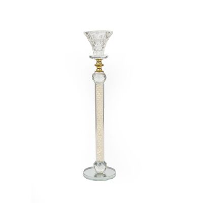 GLASS CANDLE HOLDER WITH GOLDEN PEARLS HM843615