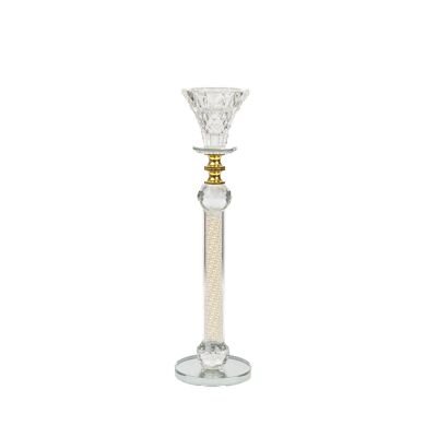 GLASS CANDLE HOLDER WITH GOLDEN PEARLS 6X6X26CM HM843616