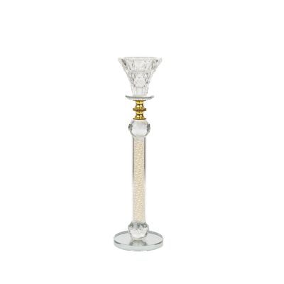 GLASS CANDLE HOLDER WITH GOLDEN PEARLS HM843616
