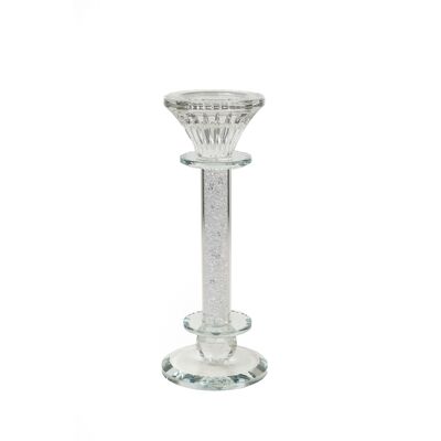 GLASS CANDLE HOLDER WITH SILVER STONE 8X8X20CM HM843612