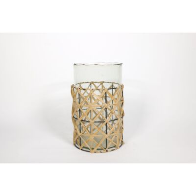 JUTE LINED GLASS CANDLE HOLDER 16X16X26CM HM269