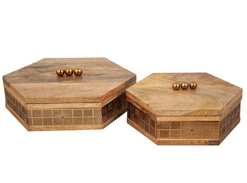 SET 2 CAJAS EXAG. MADERA/METAL 26X29X26CM HM311026000