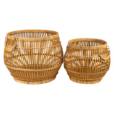 SET 2 CESTOS RATTAN/MADERA HM833000