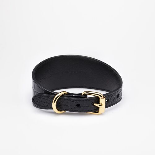 Black Croco Leather Collar-Medium Wide