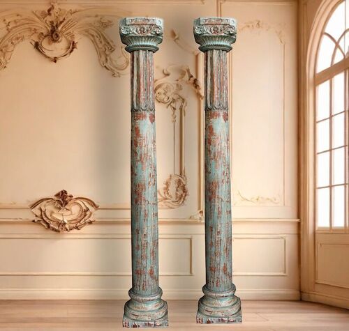 SET 2 COLUMNAS MADERA RECICLADA 33X33X250CM HM1819