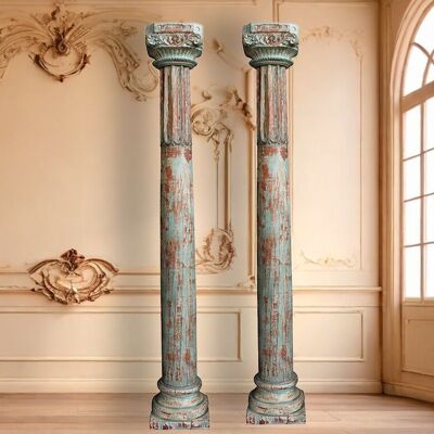 SET OF 2 RECYCLED WOOD COLUMNS HM1819